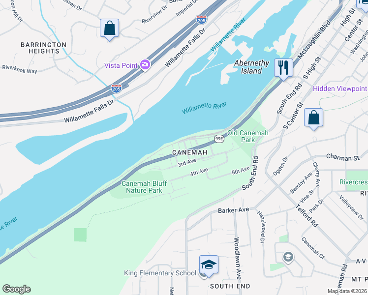 map of restaurants, bars, coffee shops, grocery stores, and more near 616 South McLoughlin Boulevard in Oregon City