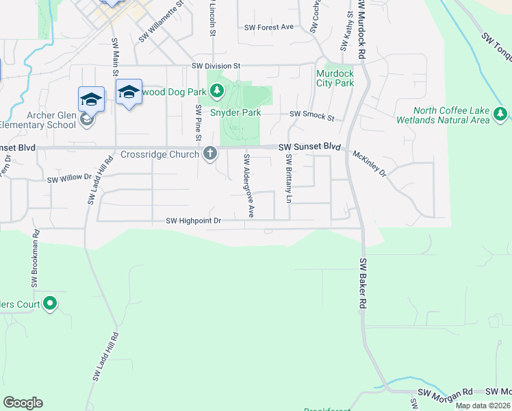 map of restaurants, bars, coffee shops, grocery stores, and more near 23854 Southwest Aldergrove Avenue in Sherwood