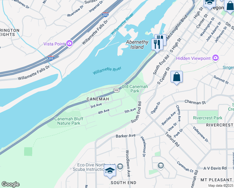 map of restaurants, bars, coffee shops, grocery stores, and more near 309 South McLoughlin Boulevard in Oregon City