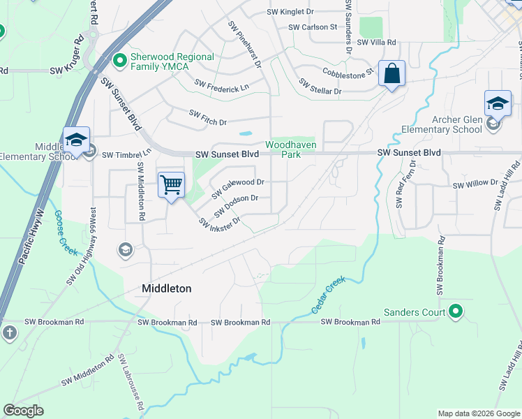 map of restaurants, bars, coffee shops, grocery stores, and more near 17567 Southwest Inkster Drive in Sherwood