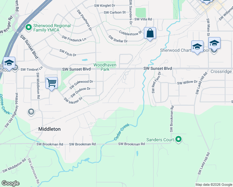 map of restaurants, bars, coffee shops, grocery stores, and more near 17249 Southwest Greengate Drive in Sherwood