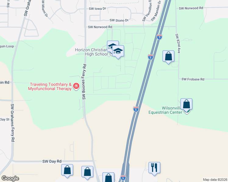map of restaurants, bars, coffee shops, grocery stores, and more near 9060 Southwest Vermillion Drive in Tualatin