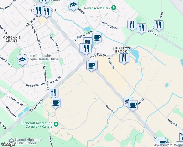 map of restaurants, bars, coffee shops, grocery stores, and more near 591 March Road in Ottawa