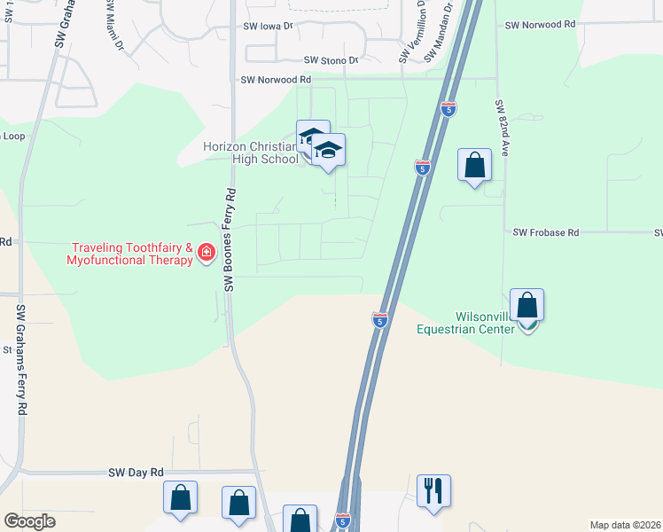 map of restaurants, bars, coffee shops, grocery stores, and more near 8970 Southwest Vermillion Drive in Tualatin