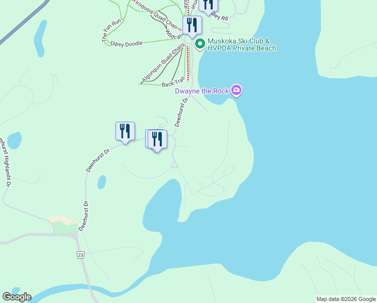 map of restaurants, bars, coffee shops, grocery stores, and more near 32 Deerhurst Greens in Huntsville