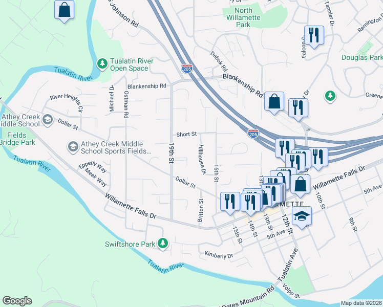 map of restaurants, bars, coffee shops, grocery stores, and more near 1978 Hillhouse Drive in West Linn