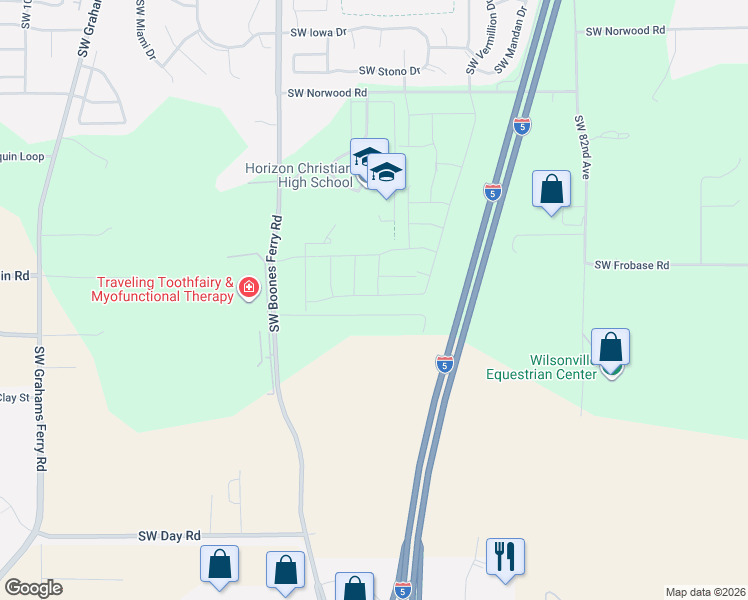 map of restaurants, bars, coffee shops, grocery stores, and more near 9060 Southwest Vermillion Drive in Tualatin
