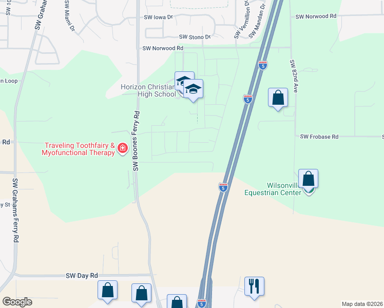 map of restaurants, bars, coffee shops, grocery stores, and more near 9185 Southwest Greenhill Lane in Tualatin