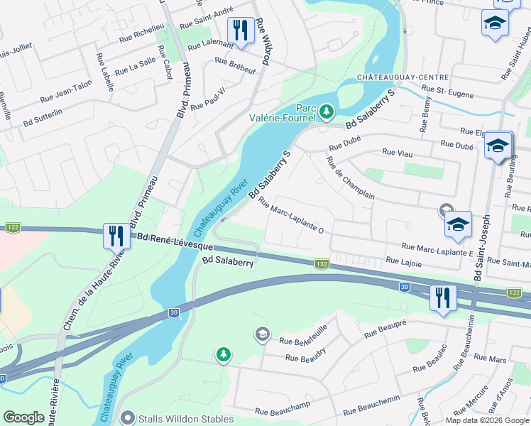map of restaurants, bars, coffee shops, grocery stores, and more near 180 Rue des Sittelles in Châteauguay