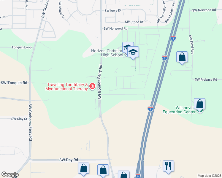 map of restaurants, bars, coffee shops, grocery stores, and more near 23850 Southwest Black Tortoise Terrace in Tualatin