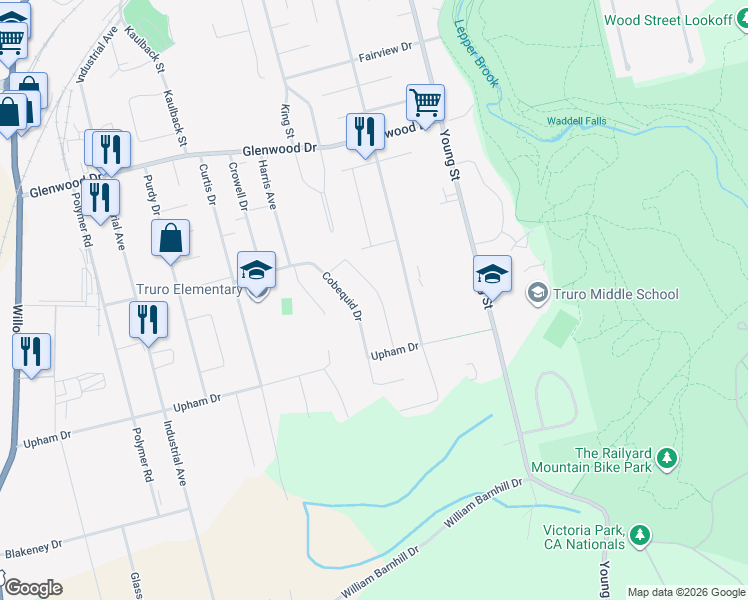 map of restaurants, bars, coffee shops, grocery stores, and more near 40 Fundy Drive in Truro