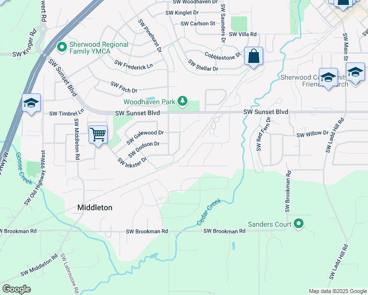 map of restaurants, bars, coffee shops, grocery stores, and more near 17413 Southwest Inkster Drive in Sherwood