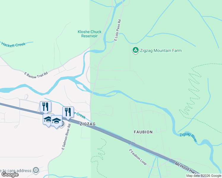 map of restaurants, bars, coffee shops, grocery stores, and more near 70563 East Zig Zag River Road in Rhododendron