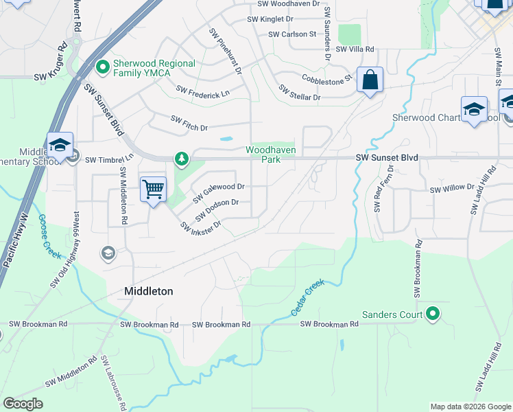 map of restaurants, bars, coffee shops, grocery stores, and more near 23790 Southwest Pinehurst Drive in Sherwood