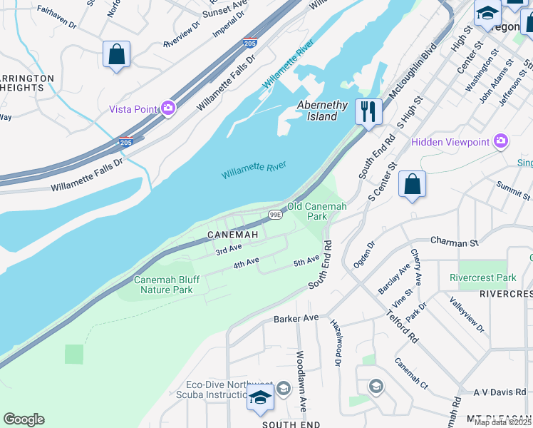 map of restaurants, bars, coffee shops, grocery stores, and more near 309 South McLoughlin Boulevard in Oregon City