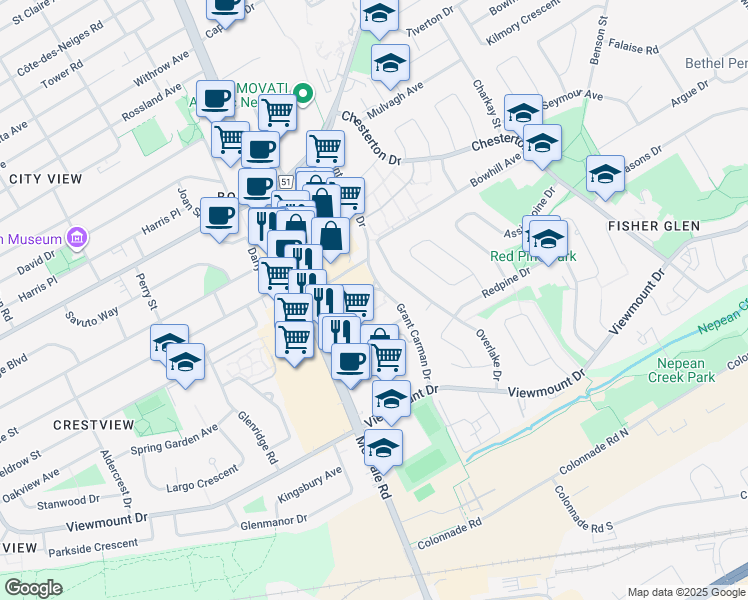 map of restaurants, bars, coffee shops, grocery stores, and more near 330 Titan Private in Ottawa