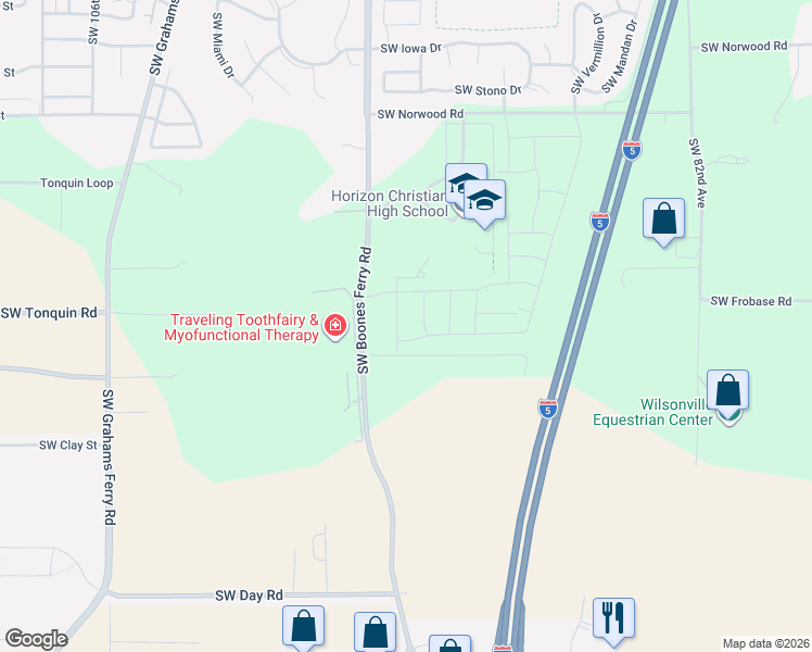map of restaurants, bars, coffee shops, grocery stores, and more near 23832 Southwest Black Tortoise Terrace in Tualatin