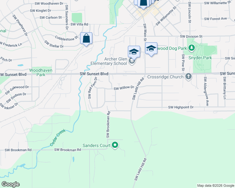 map of restaurants, bars, coffee shops, grocery stores, and more near 23786 Southwest Lodgepole Terrace in Sherwood