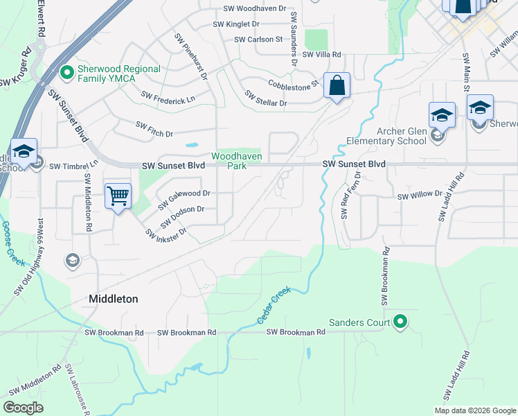 map of restaurants, bars, coffee shops, grocery stores, and more near 17261 Southwest Greengate Drive in Sherwood