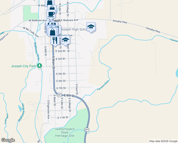 map of restaurants, bars, coffee shops, grocery stores, and more near 406 East 4th Street in Joseph