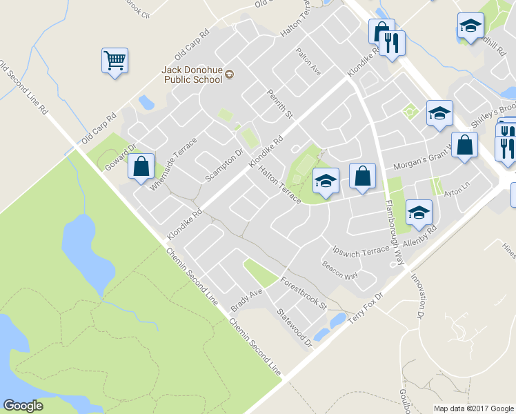 map of restaurants, bars, coffee shops, grocery stores, and more near 20 Peikoff Crescent in Ottawa