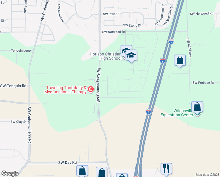 map of restaurants, bars, coffee shops, grocery stores, and more near 23828 Southwest Black Tortoise Terrace in Tualatin