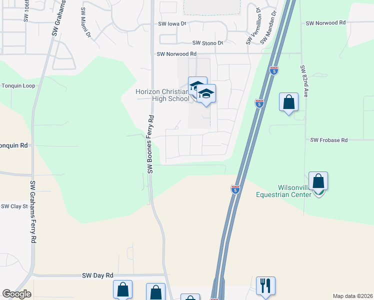 map of restaurants, bars, coffee shops, grocery stores, and more near 23740 Southwest Boones Ferry Road in Tualatin