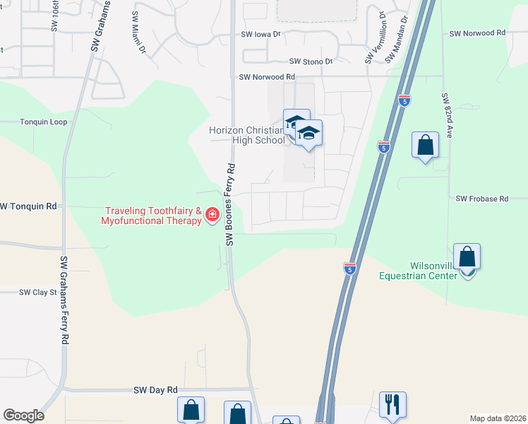 map of restaurants, bars, coffee shops, grocery stores, and more near 23831 Southwest Pensacola Terrace in Tualatin