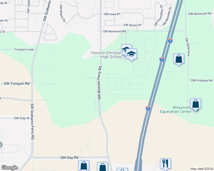 map of restaurants, bars, coffee shops, grocery stores, and more near 23821 Southwest Black Tortoise Terrace in Tualatin