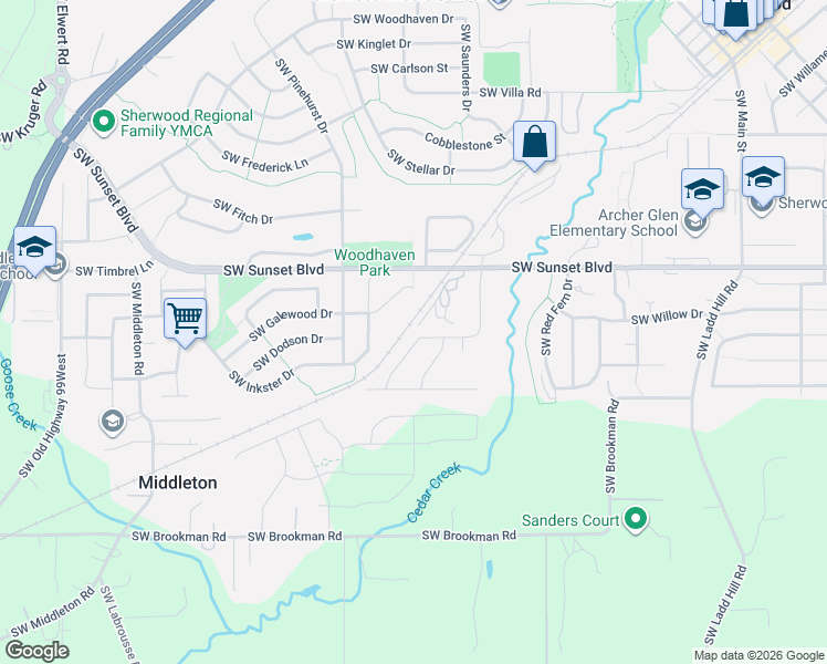 map of restaurants, bars, coffee shops, grocery stores, and more near 17249 SW Greengate Dr in Sherwood