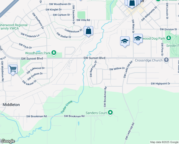 map of restaurants, bars, coffee shops, grocery stores, and more near 23819 Southwest Red Fern Drive in Sherwood