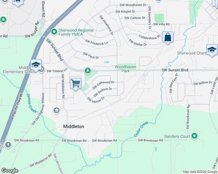 map of restaurants, bars, coffee shops, grocery stores, and more near 17625 Southwest Dodson Drive in Sherwood