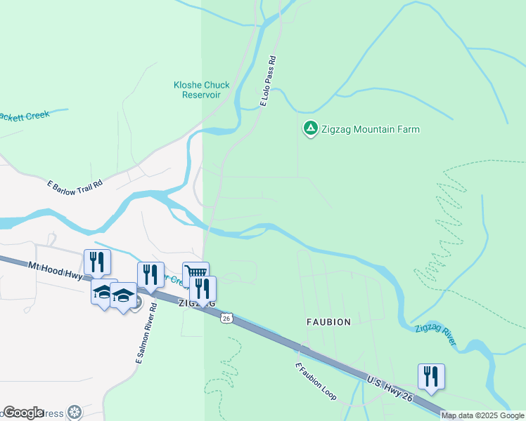 map of restaurants, bars, coffee shops, grocery stores, and more near 70563 East Zig Zag River Road in Rhododendron