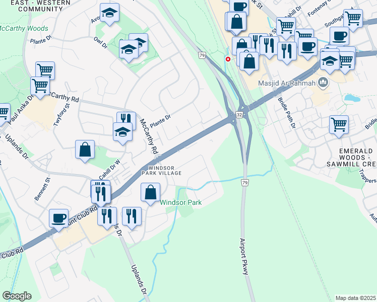 map of restaurants, bars, coffee shops, grocery stores, and more near 990 Hunt Club Road in Ottawa