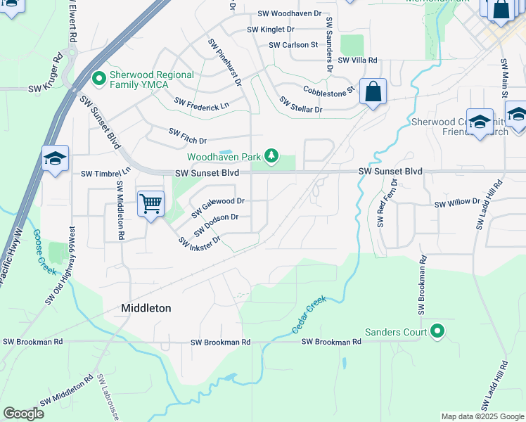 map of restaurants, bars, coffee shops, grocery stores, and more near 17413 Southwest Inkster Drive in Sherwood