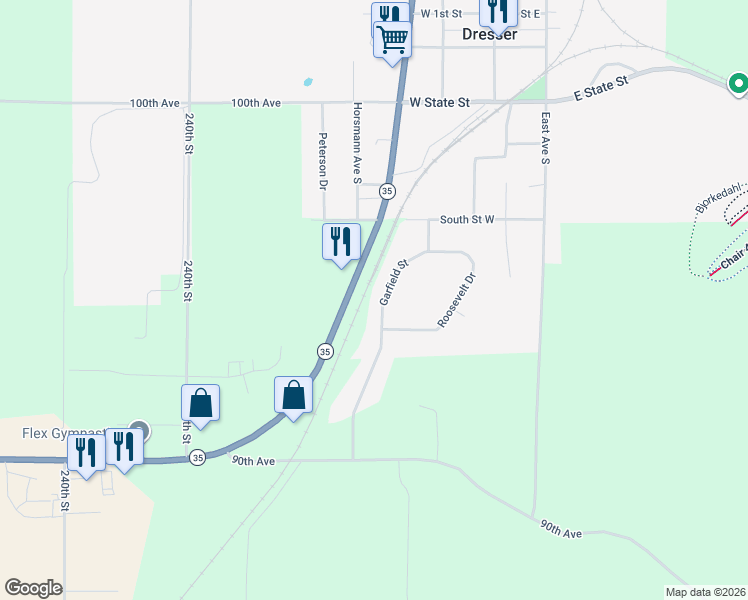 map of restaurants, bars, coffee shops, grocery stores, and more near 435 Garfield Street in Dresser