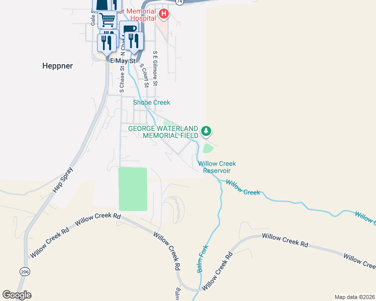 map of restaurants, bars, coffee shops, grocery stores, and more near 680 Alfalfa Street in Heppner