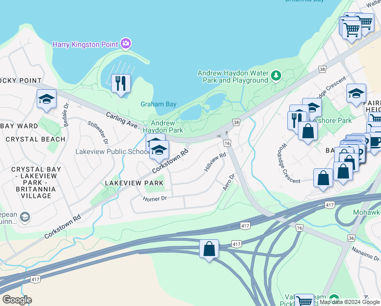 map of restaurants, bars, coffee shops, grocery stores, and more near in Ottawa