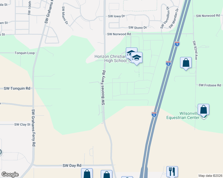 map of restaurants, bars, coffee shops, grocery stores, and more near 23809 Southwest Black Tortoise Terrace in Tualatin