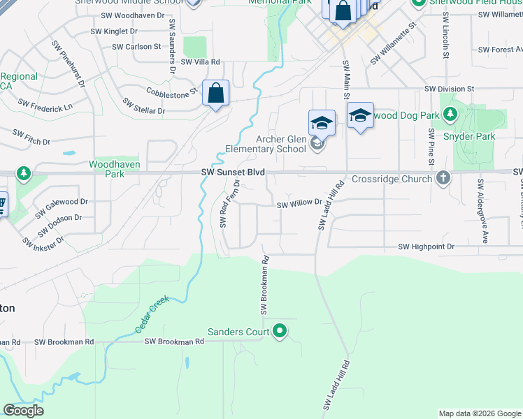 map of restaurants, bars, coffee shops, grocery stores, and more near 23710 Southwest Shady Grove Drive in Sherwood