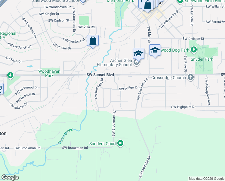 map of restaurants, bars, coffee shops, grocery stores, and more near 23710 Southwest Shady Grove Drive in Sherwood