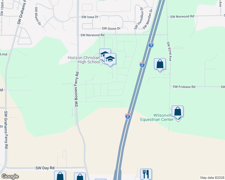 map of restaurants, bars, coffee shops, grocery stores, and more near 8930 Southwest Choke Cherry in Tualatin