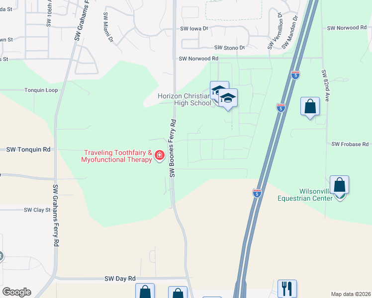 map of restaurants, bars, coffee shops, grocery stores, and more near 23803 Southwest Black Tortoise Terrace in Tualatin