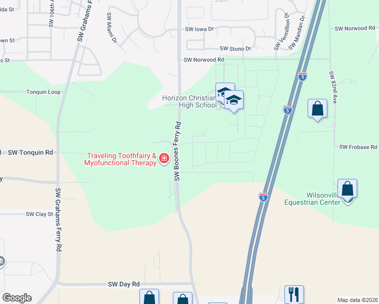 map of restaurants, bars, coffee shops, grocery stores, and more near 23803 Southwest Black Tortoise Terrace in Tualatin