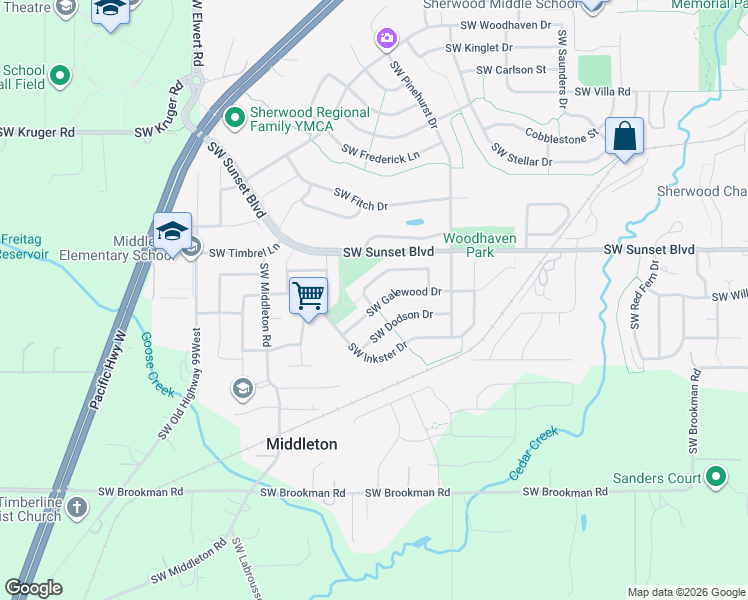 map of restaurants, bars, coffee shops, grocery stores, and more near 17793 Southwest Galewood Drive in Sherwood