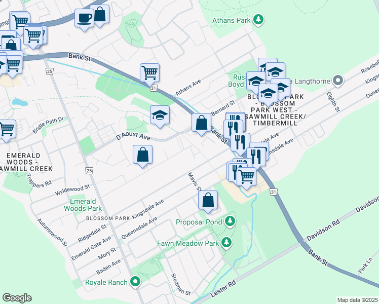 map of restaurants, bars, coffee shops, grocery stores, and more near 3094 Armada Avenue in Ottawa