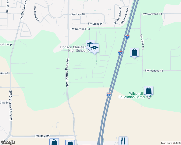 map of restaurants, bars, coffee shops, grocery stores, and more near 23771 Southwest Walla Walla Terrace in Tualatin