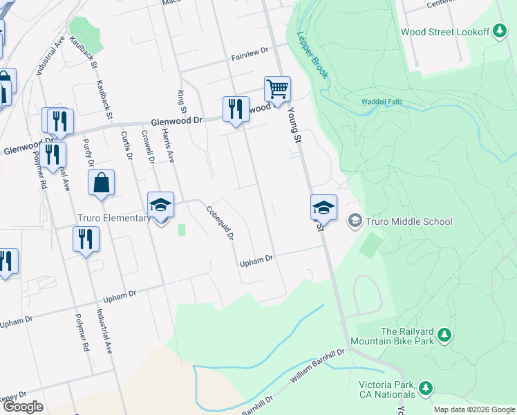 map of restaurants, bars, coffee shops, grocery stores, and more near 422 Pleasant Street in Truro
