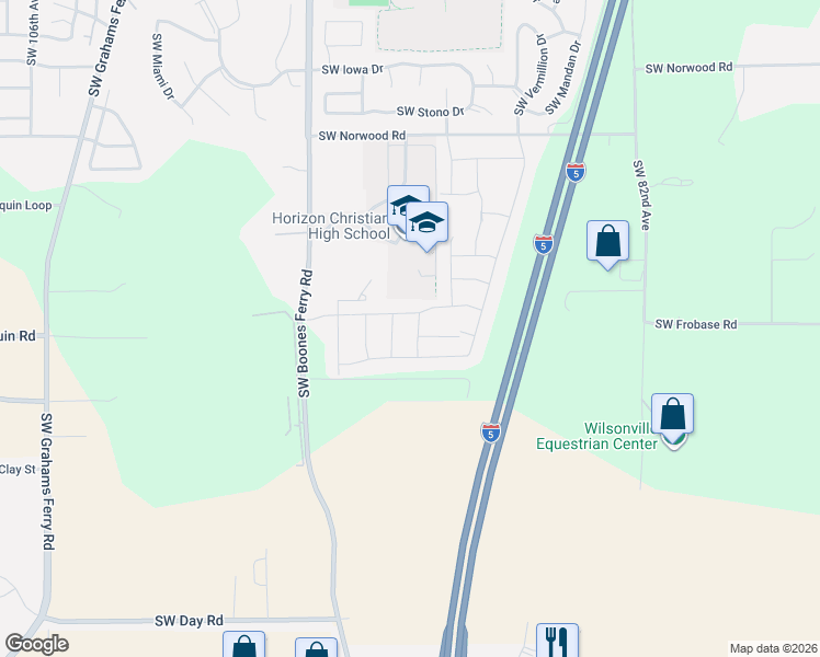 map of restaurants, bars, coffee shops, grocery stores, and more near 9185 Southwest Greenhill Lane in Tualatin