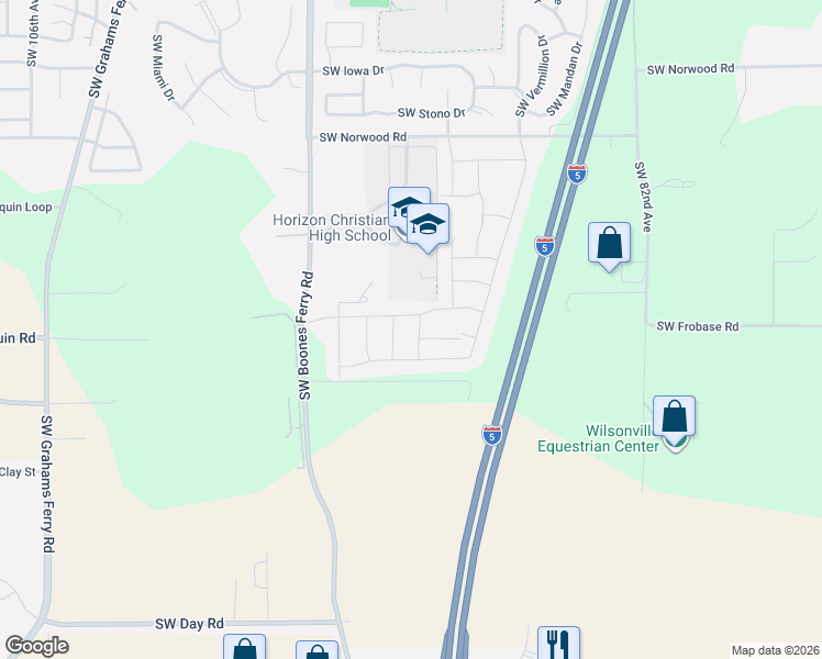 map of restaurants, bars, coffee shops, grocery stores, and more near 9185 Southwest Greenhill Lane in Tualatin
